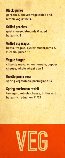 CHECK IT OUT: NEW VEGETARIAN MENU