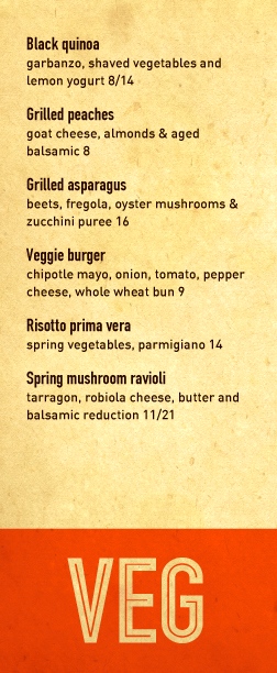 CHECK IT OUT:  NEW VEGETARIAN MENU