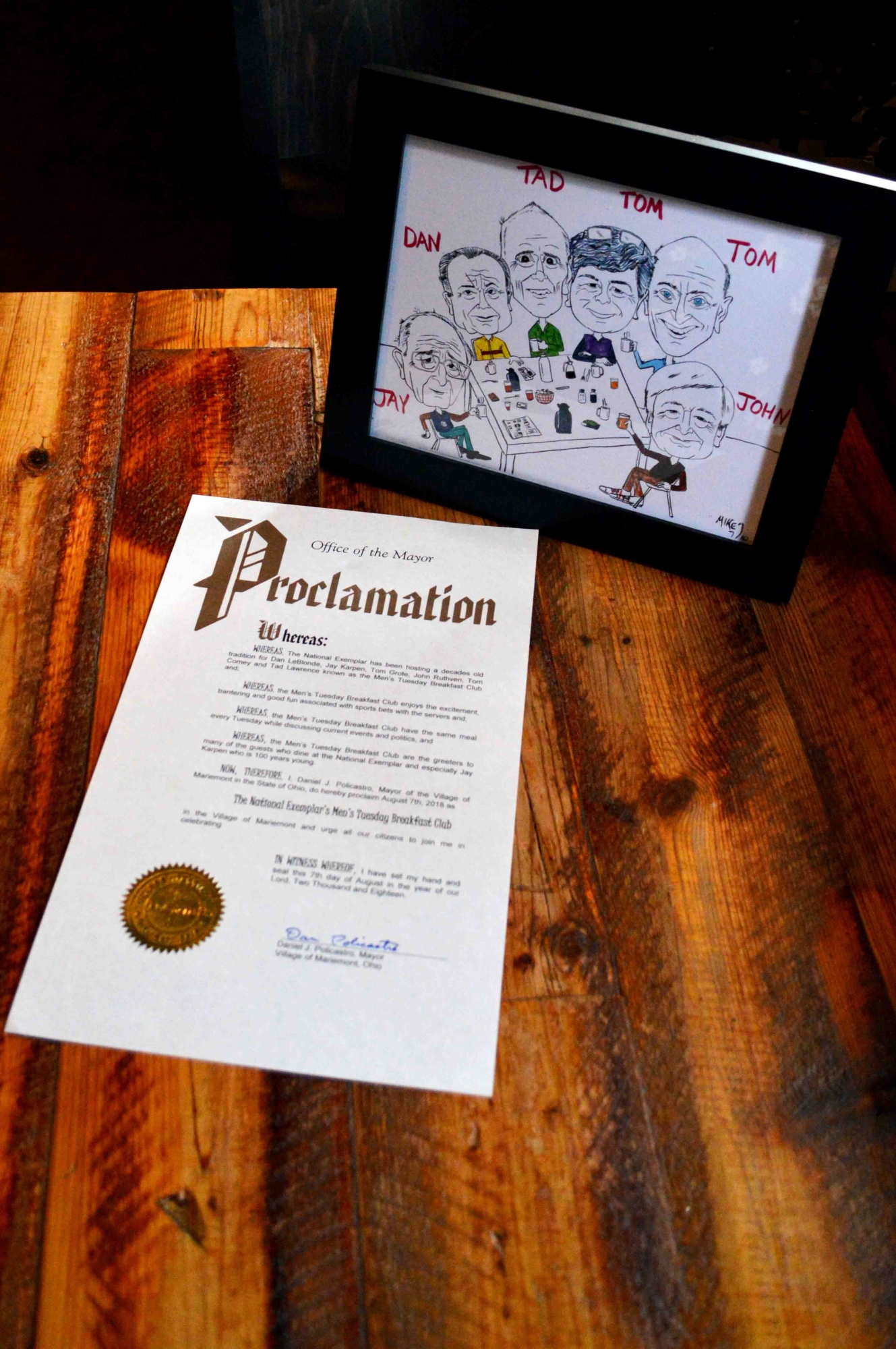 Every member of the group got to bring home his own caricature and proclamation.
